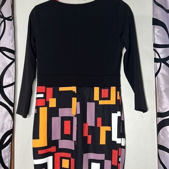 Miusol Women's Sheath Dress M Multi Geometric Exposed Zipper 3/4 Sleeve - Picture 11 of 13